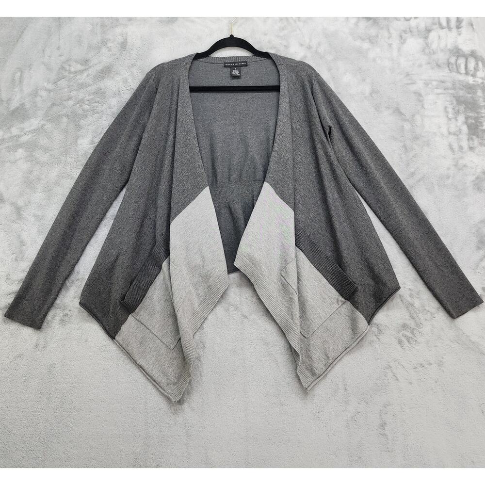 Grace Elements Sweater Womens S Gray Color-Blocked Waterfall Open Front Cardigan
